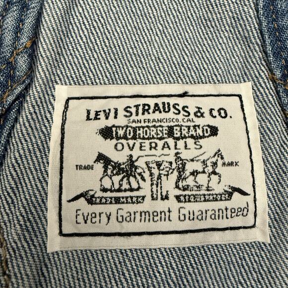 Levis Bib Shortalls Women XL Two Horse Brand Denim Distressed Grunge Workwear - Picture 7 of 11